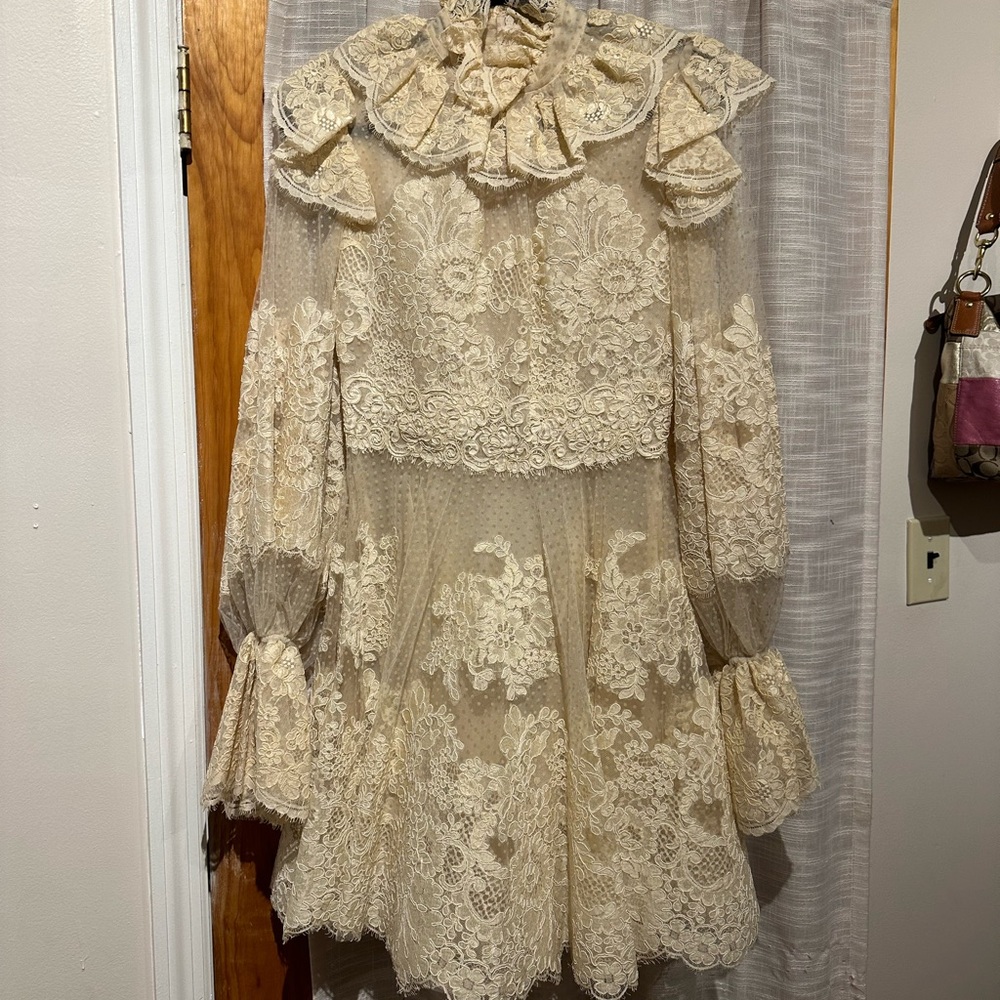 Zimmermann Runway FW19 Espionage Corded Lace Mini in Buff size 0